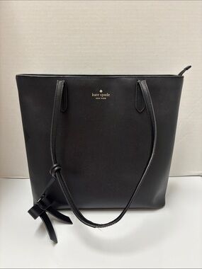kate spade Black Saffiano Leather Tote with Bow Charm
